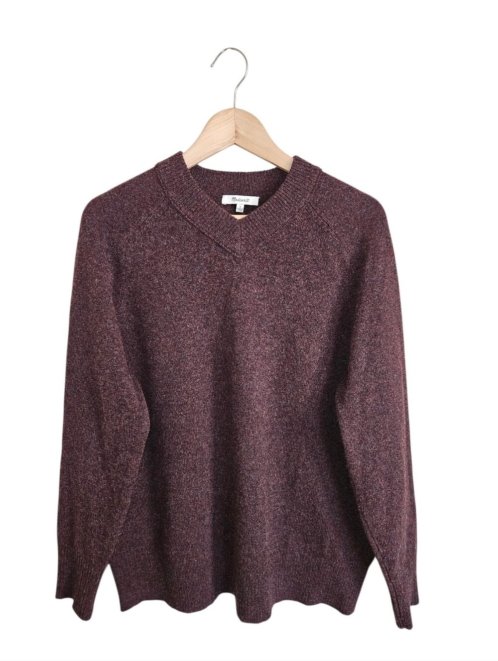 Madewell Women's 100% Merino Wool Burgundy V- Neck Sweater Size S